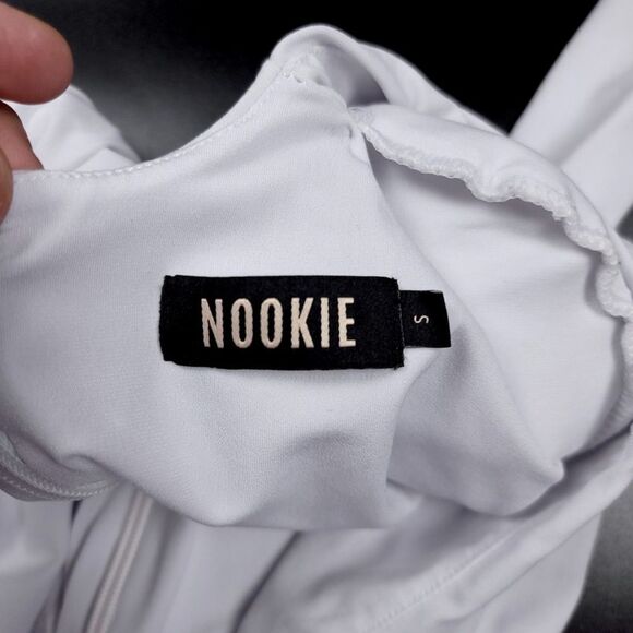 NOOKIE Farrah Long Sleeve Ruched Padded Shoulder Gown Womens Small in White - Picture 8 of 9